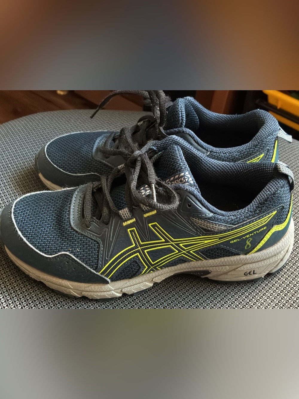 ASICS Kids Black Athletic Shoes with Neon Yellow Accents